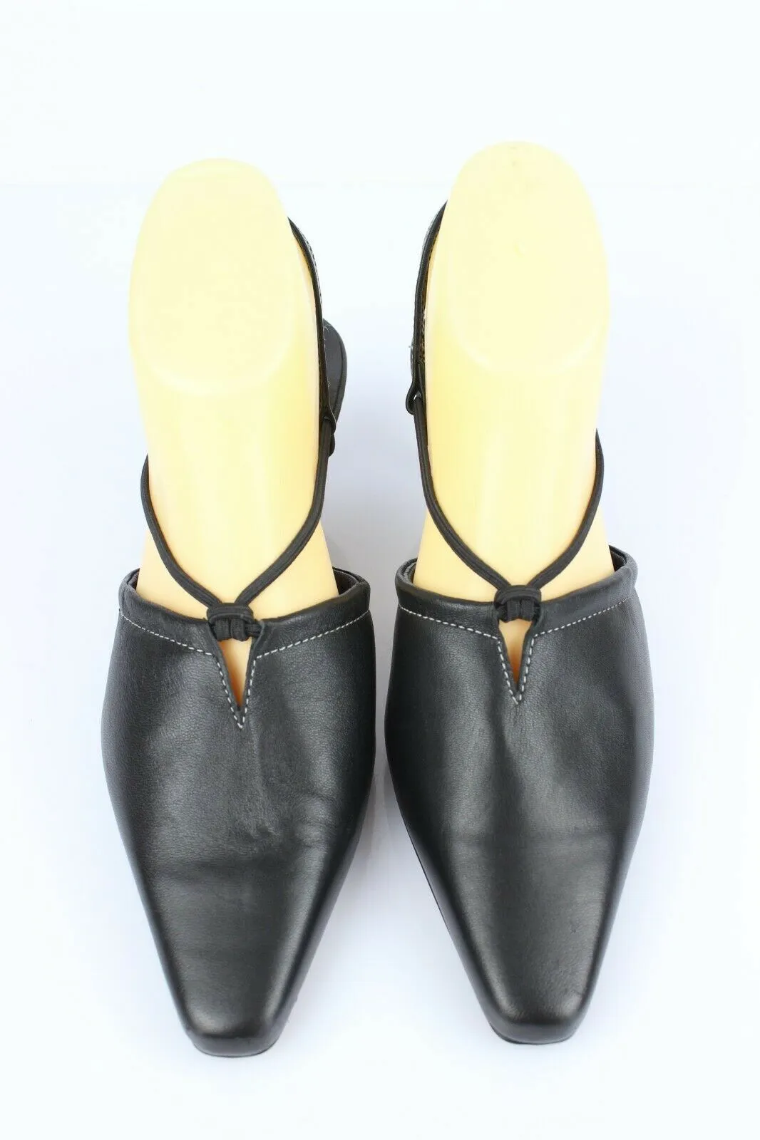 Vintage MILENA Open Court Shoes Pointed Black Leather T 39 Very Good Condition