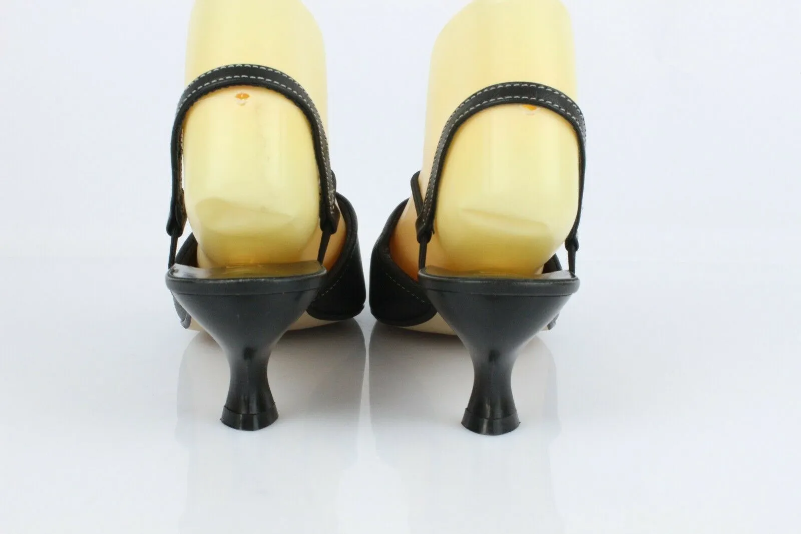 Vintage MILENA Open Court Shoes Pointed Black Leather T 39 Very Good Condition