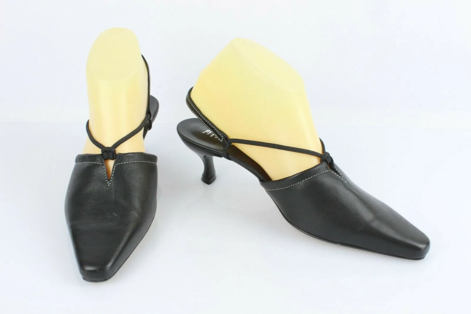 Vintage MILENA Open Court Shoes Pointed Black Leather T 39 Very Good Condition