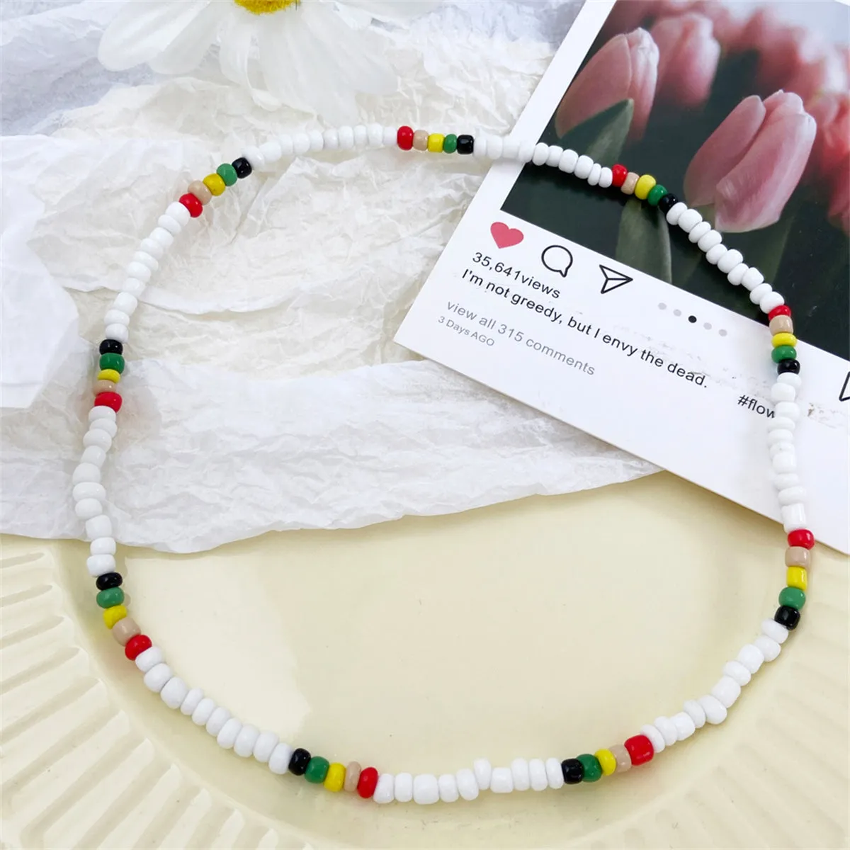 White & Multicolor Teal Howlite Stretch Necklace
