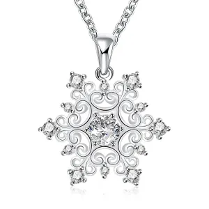 White Cubic Zirconia & Silver-Plated Snowflake Pendant Necklace