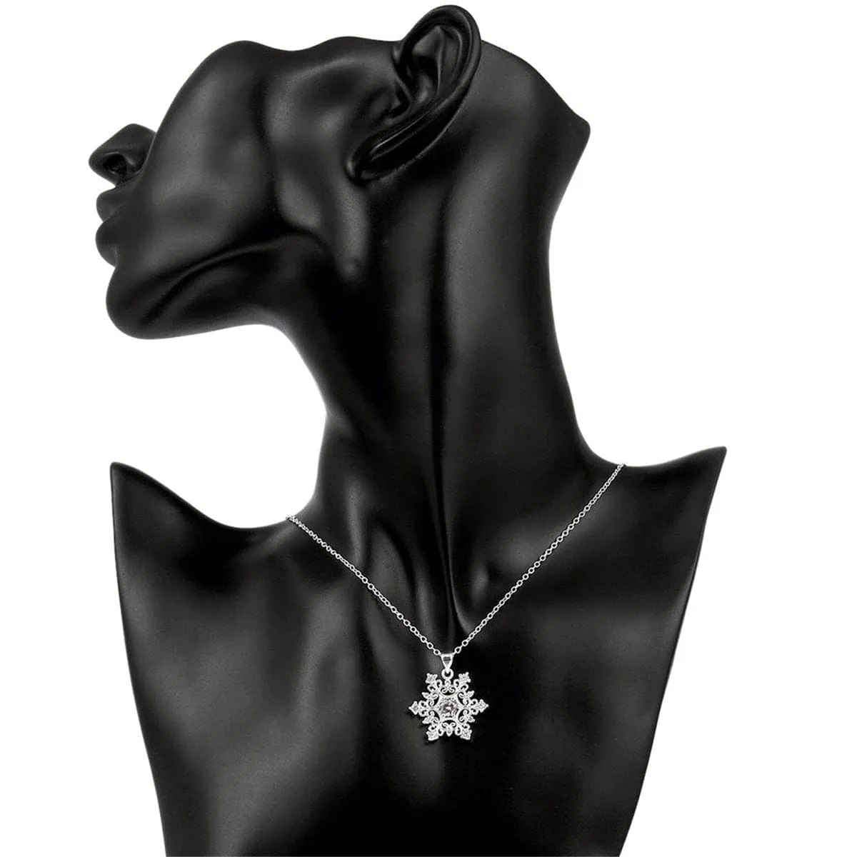 White Cubic Zirconia & Silver-Plated Snowflake Pendant Necklace