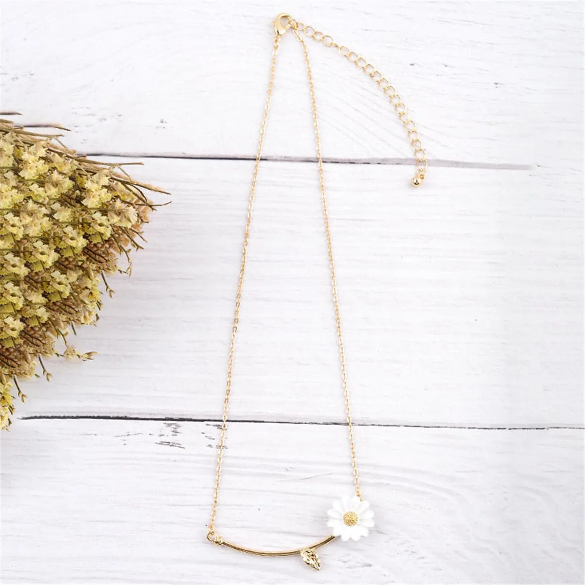 White Enamel & 18K Gold-Plated Daisy Pendant Necklace