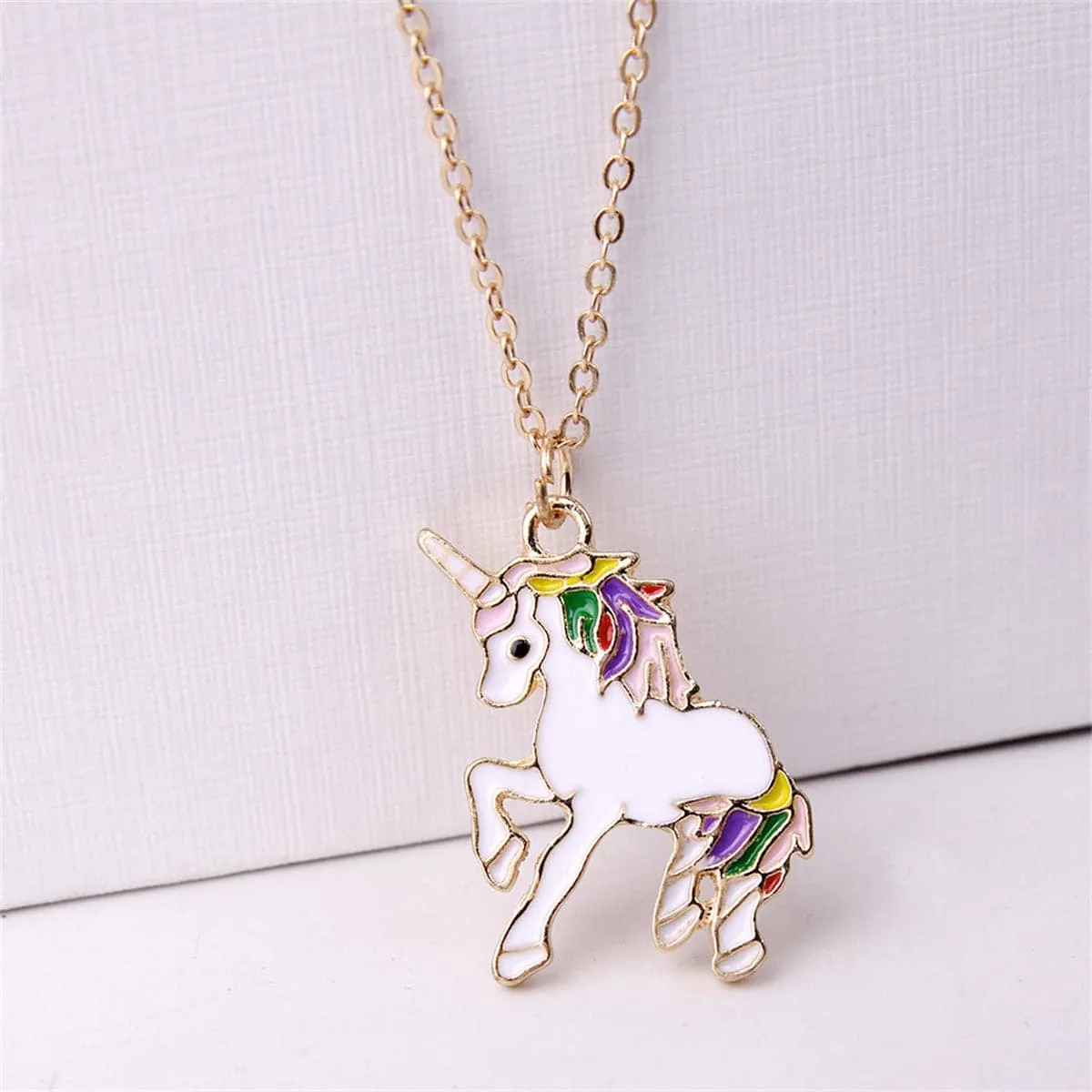 White Enamel & 18K Gold-Plated Unicorn Pendant Necklace