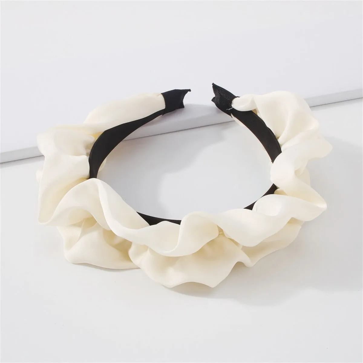 White Ruffle Hard Headband