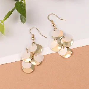 White Sequin & 18K Gold-Plated Drop Earrings