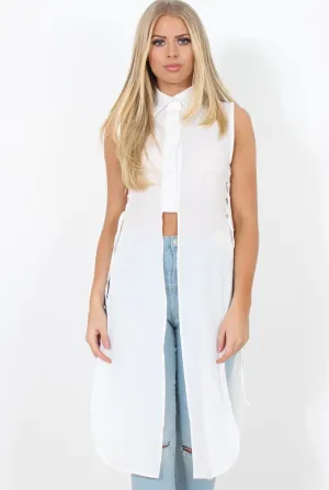 White Split Detail Longline Shirt - Eva
