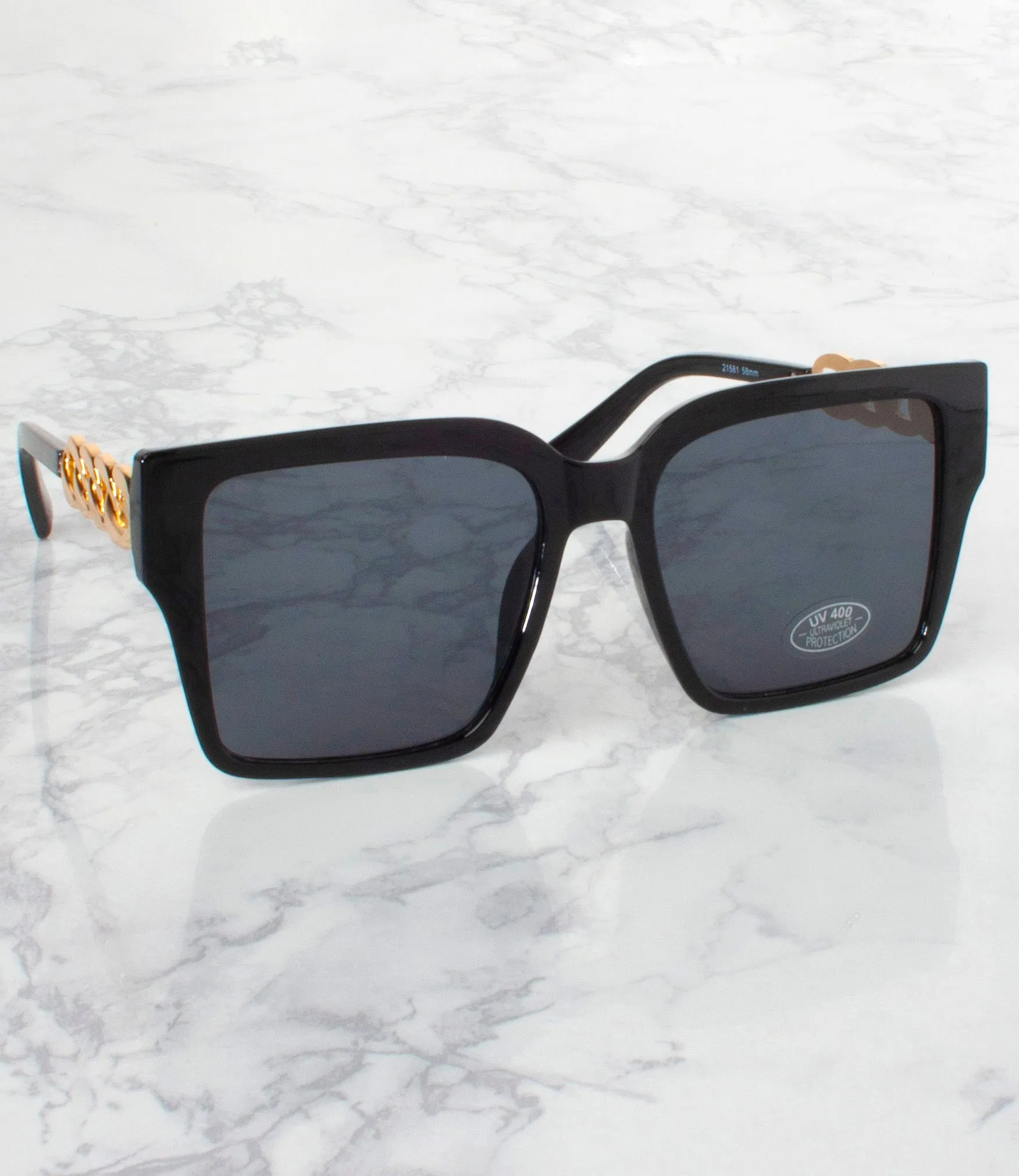 Wholesale Single Color Sunglasses - 21581 - Black - Pack of 6 - $3.25/piece