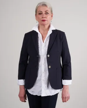women fitted blazer techno viscose - navy blue