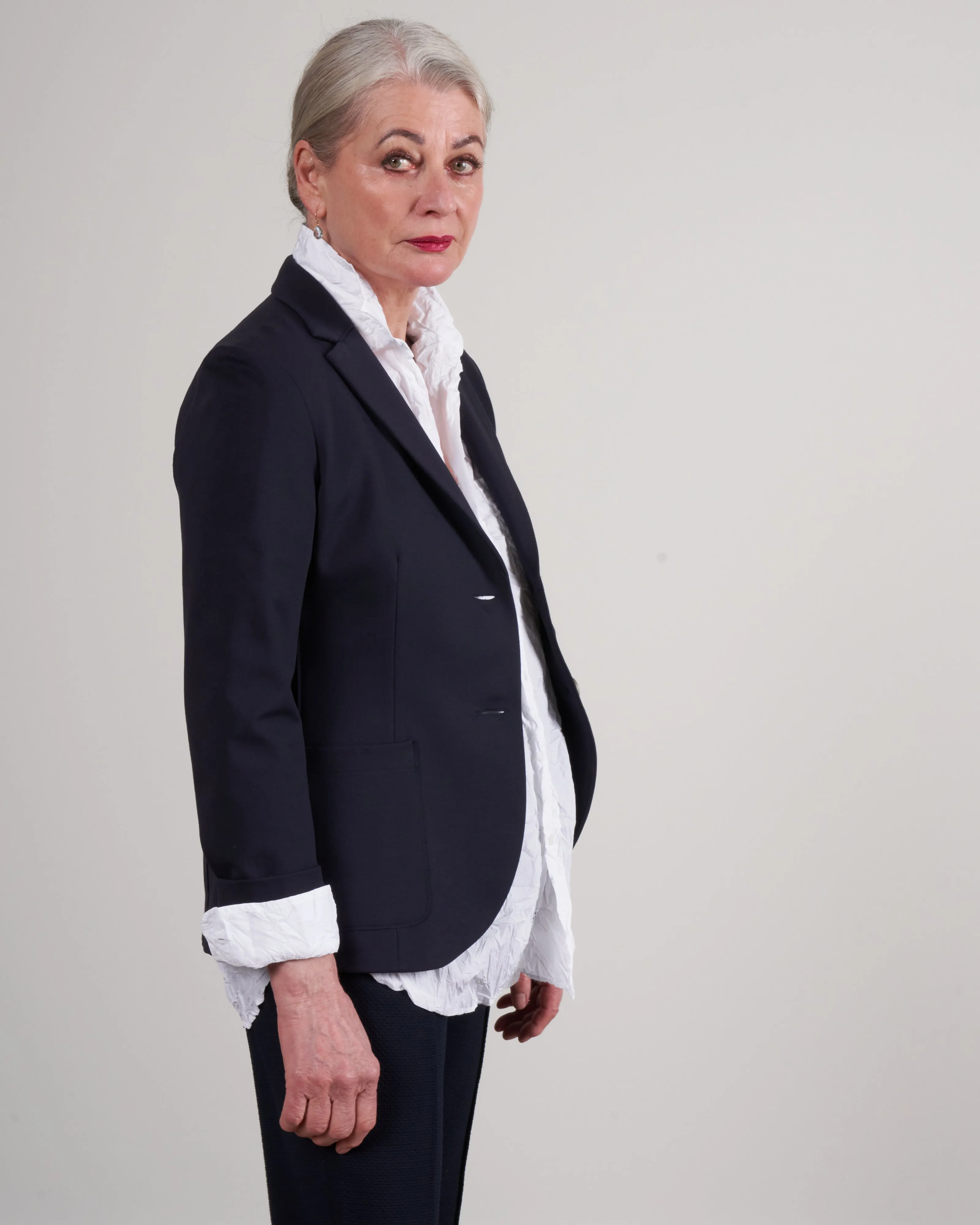 women fitted blazer techno viscose - navy blue