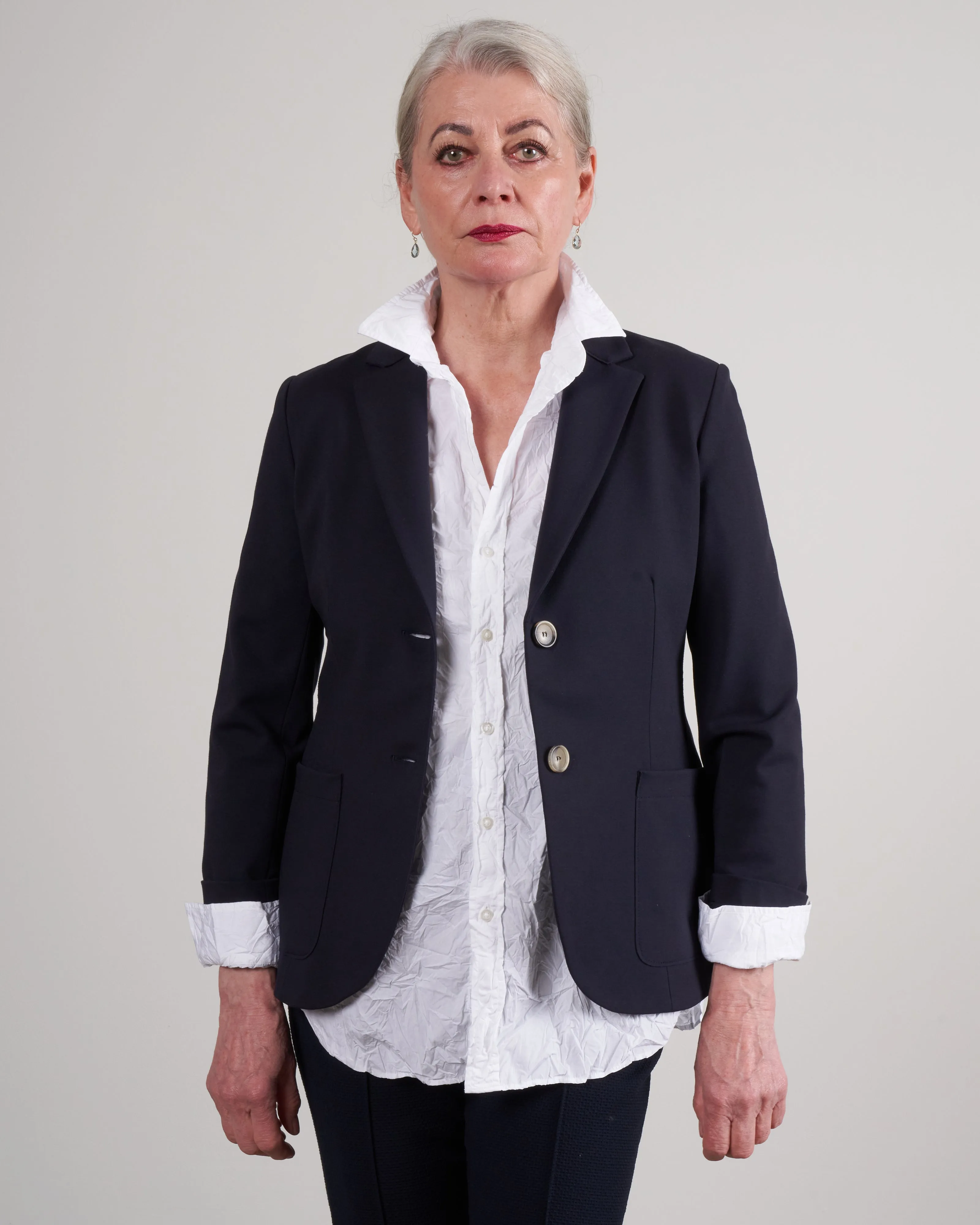 women fitted blazer techno viscose - navy blue