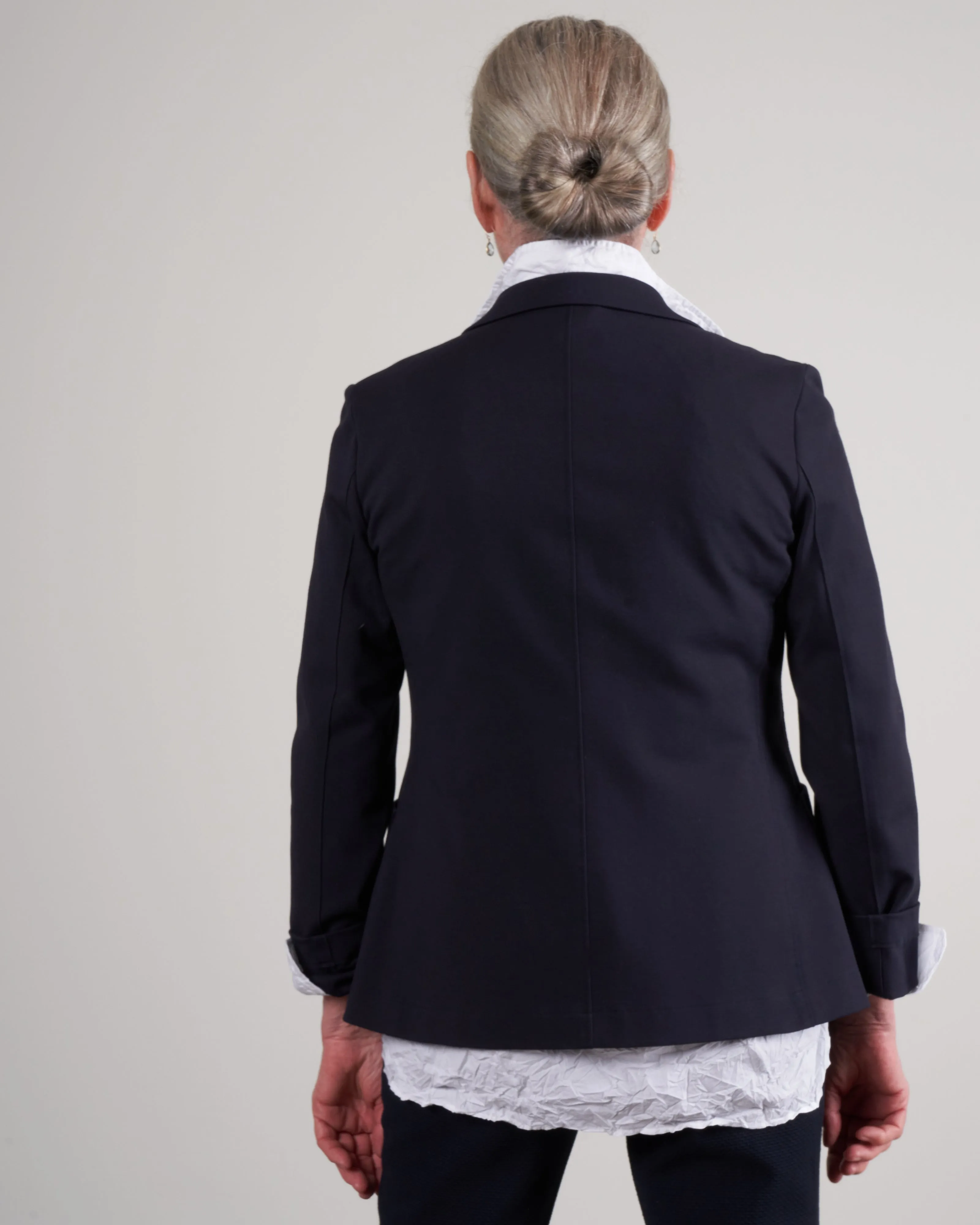 women fitted blazer techno viscose - navy blue