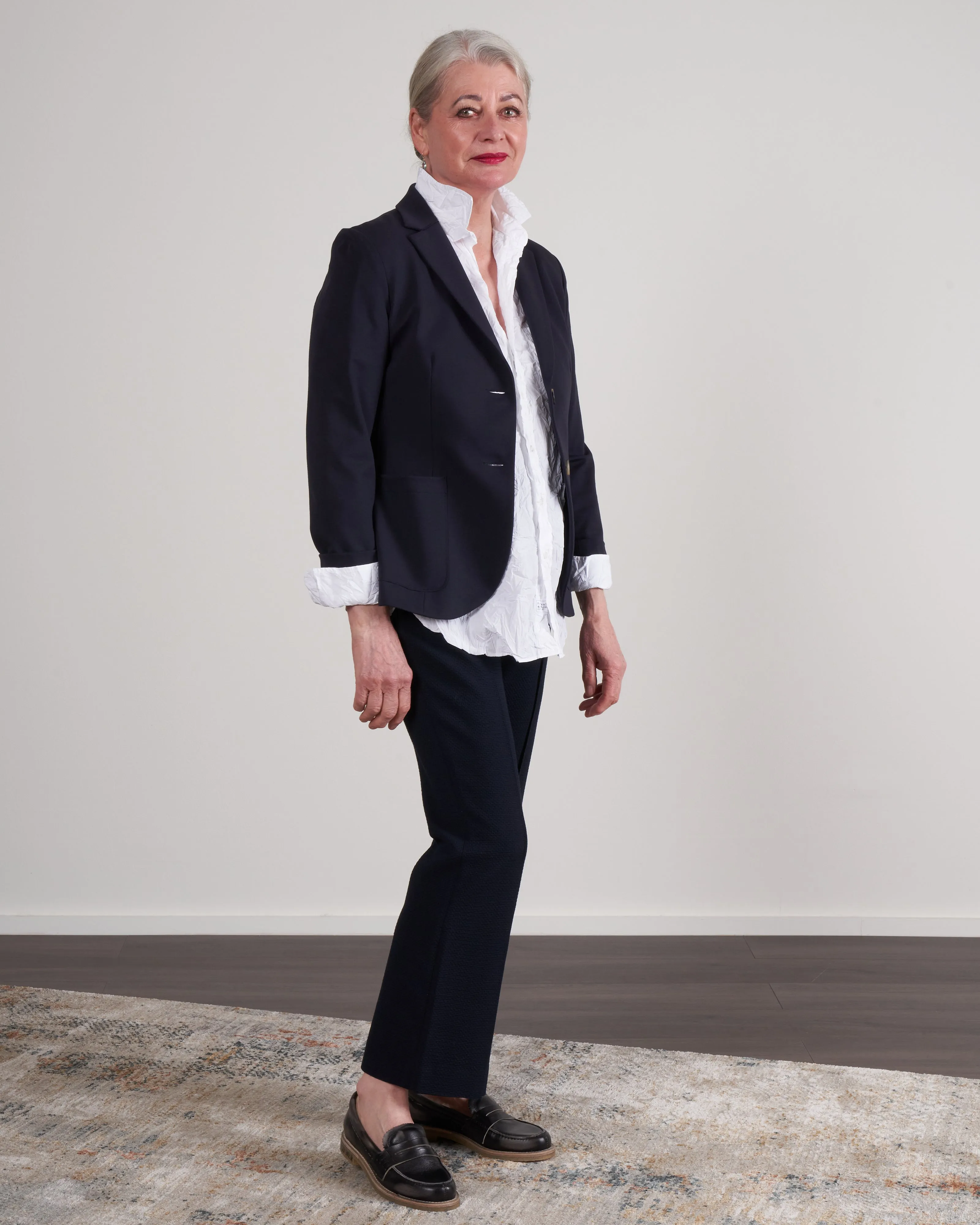women fitted blazer techno viscose - navy blue