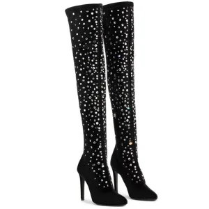 Women High Heels Crystal Zipper Party Boots Pointed Toe