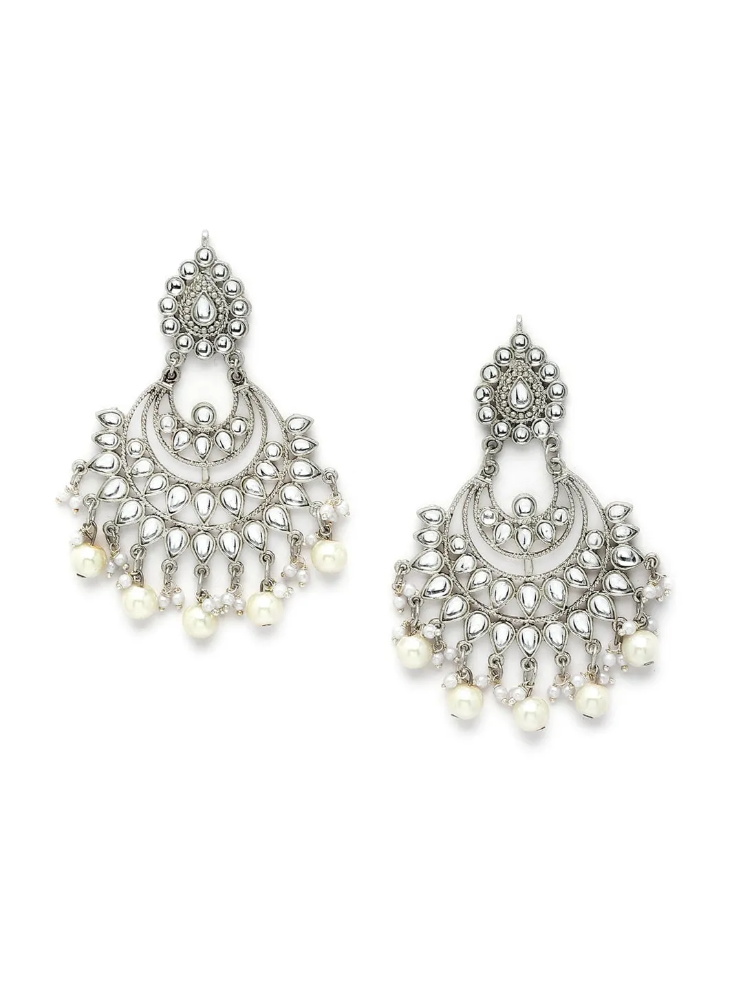 Women Silver-Plated Pearl Beaded Kundan Choker Necklace Set