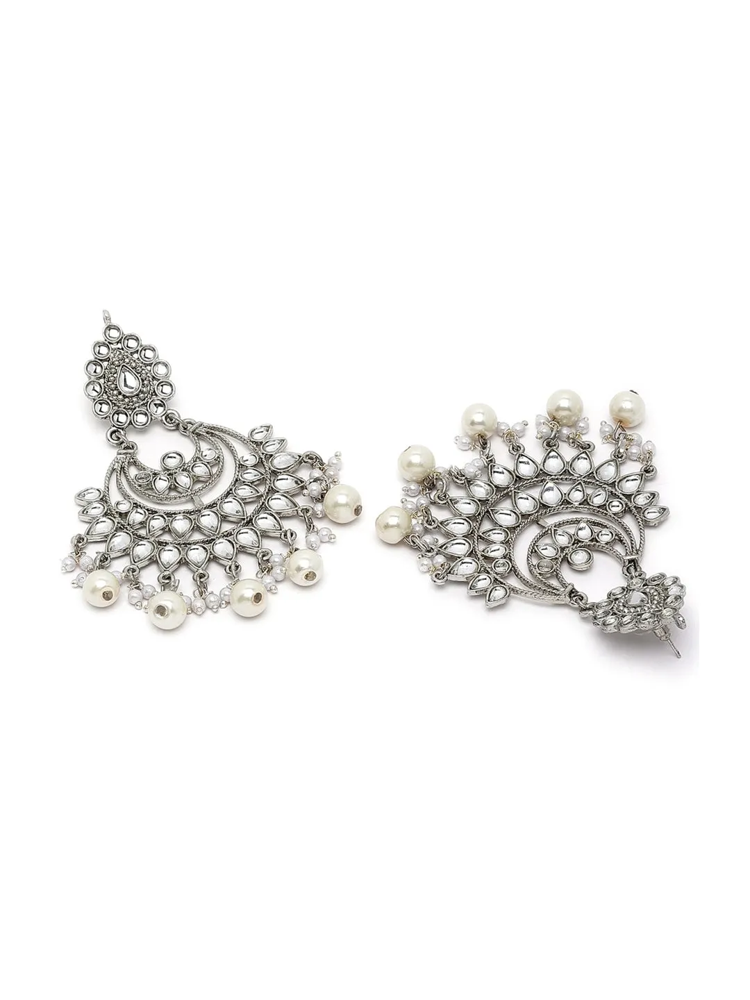 Women Silver-Plated Pearl Beaded Kundan Choker Necklace Set