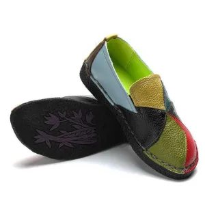 Women  Vintage Genuine Leather Splicing Loafers