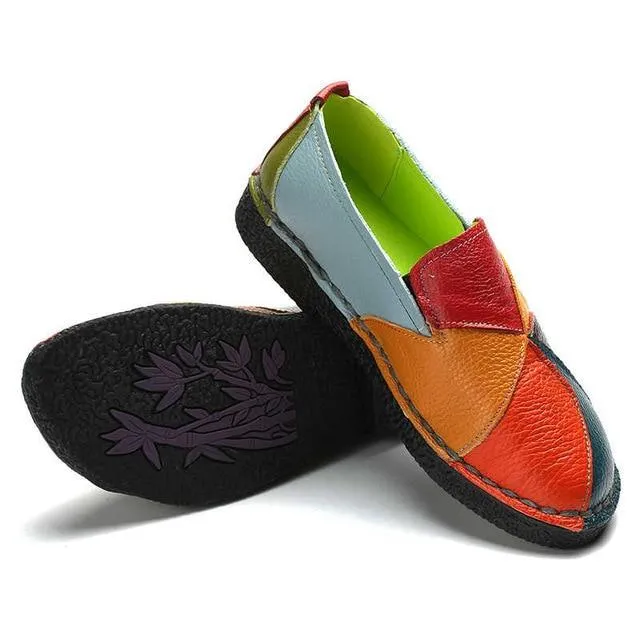 Women  Vintage Genuine Leather Splicing Loafers