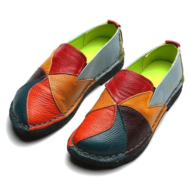 Women  Vintage Genuine Leather Splicing Loafers