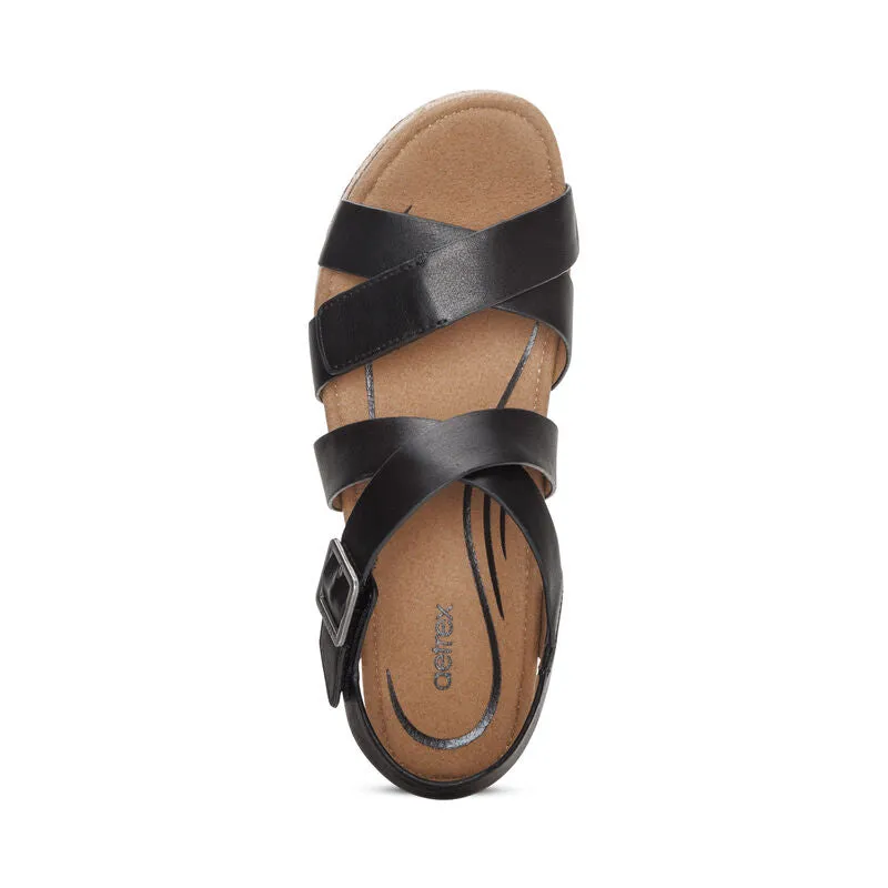 WOMEN'S AETREX ANNA ARCH SUPPORT WEDGE SANDAL | BLACK