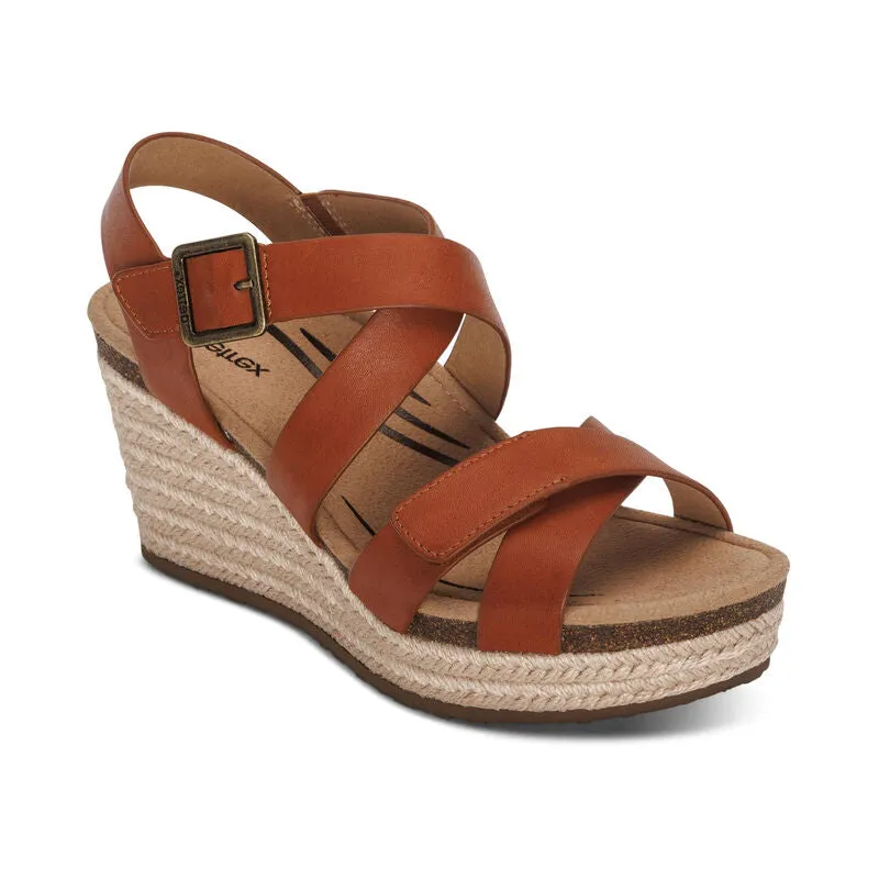 WOMEN'S AETREX ANNA ARCH SUPPORT WEDGE SANDAL | COGNAC