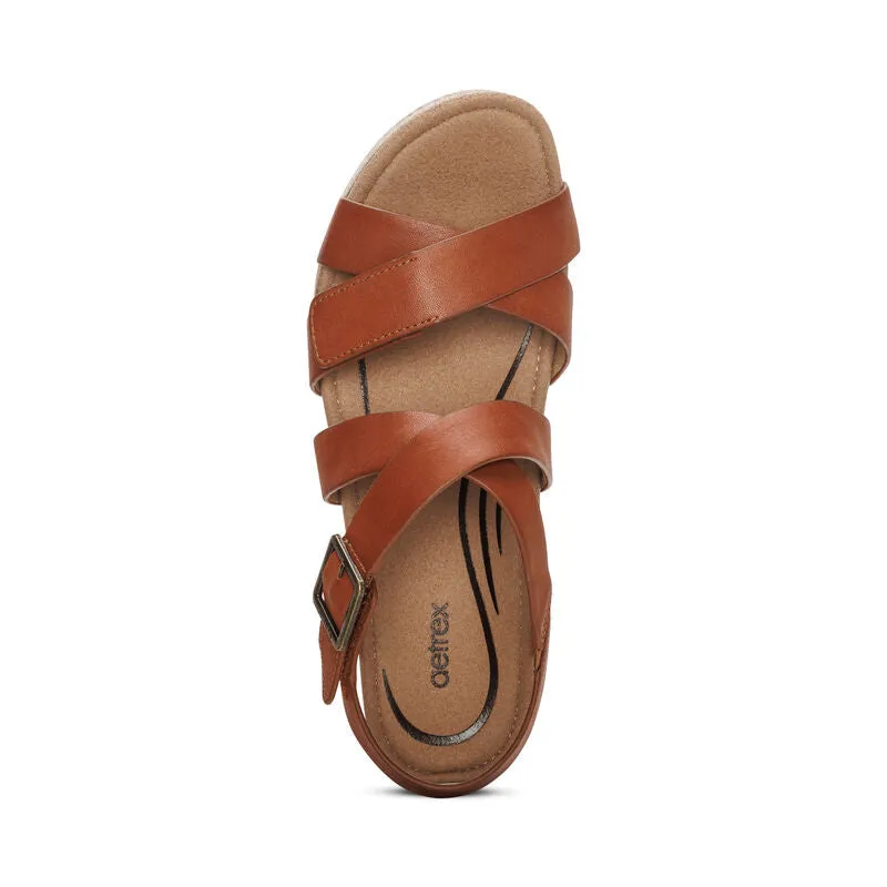 WOMEN'S AETREX ANNA ARCH SUPPORT WEDGE SANDAL | COGNAC