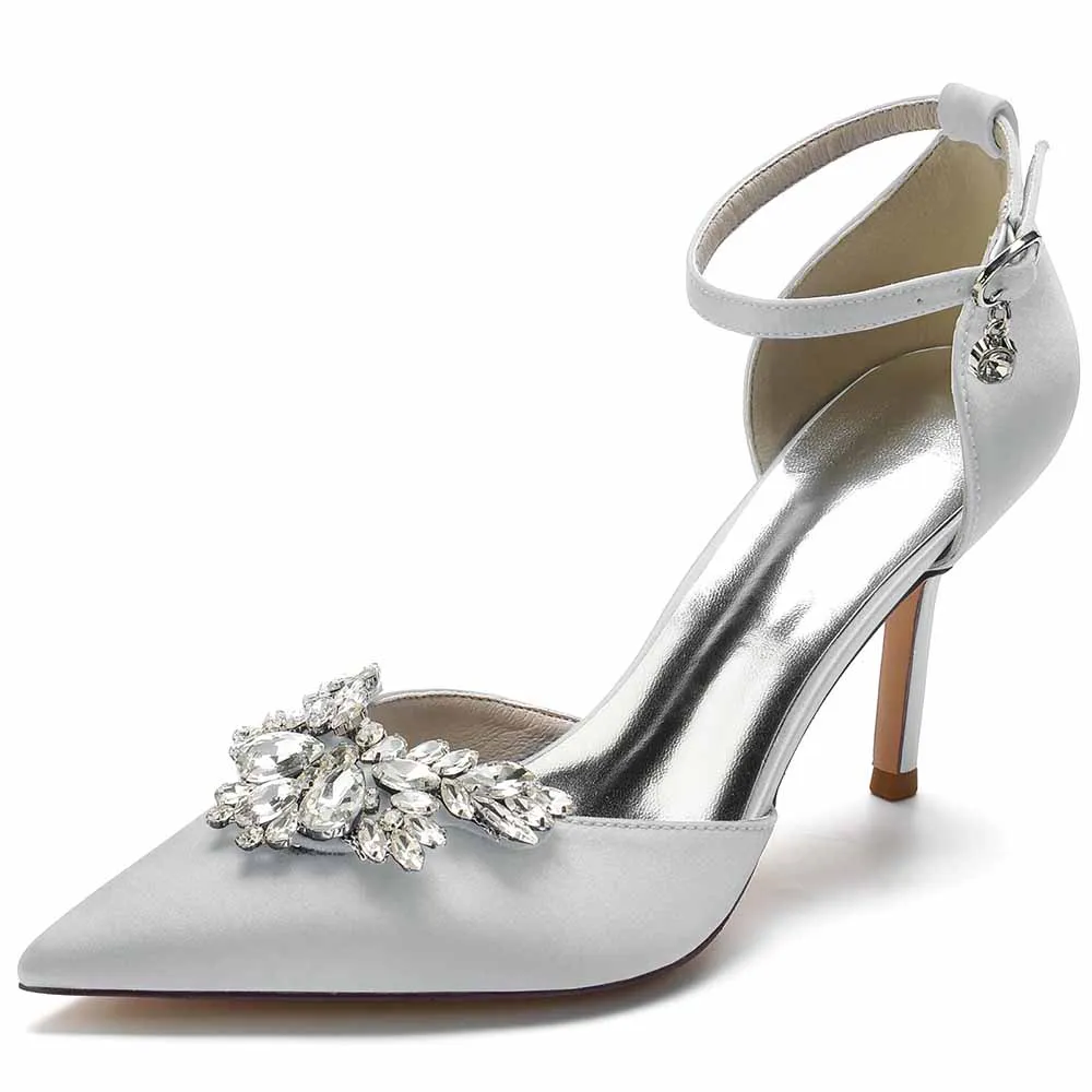 Womens Ankle Strap Pumps Beaded Party Heels Formal Dress Shoes