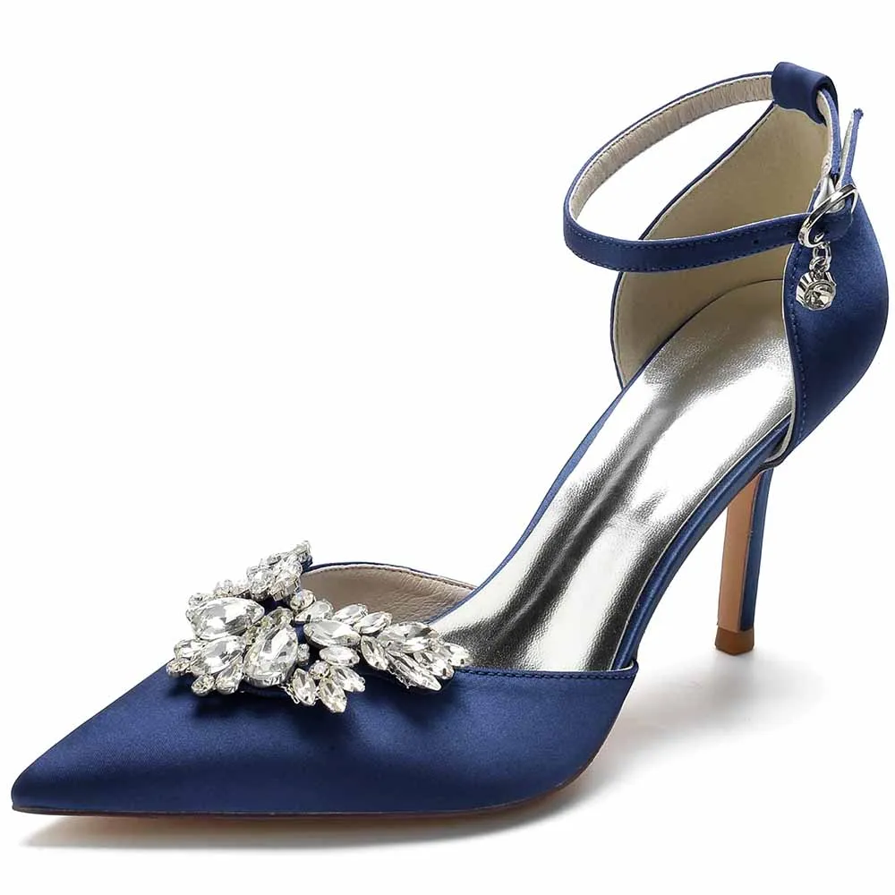Womens Ankle Strap Pumps Beaded Party Heels Formal Dress Shoes