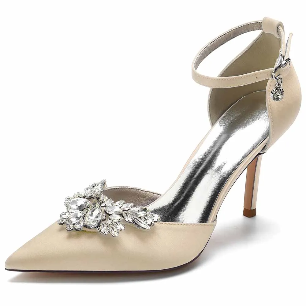 Womens Ankle Strap Pumps Beaded Party Heels Formal Dress Shoes