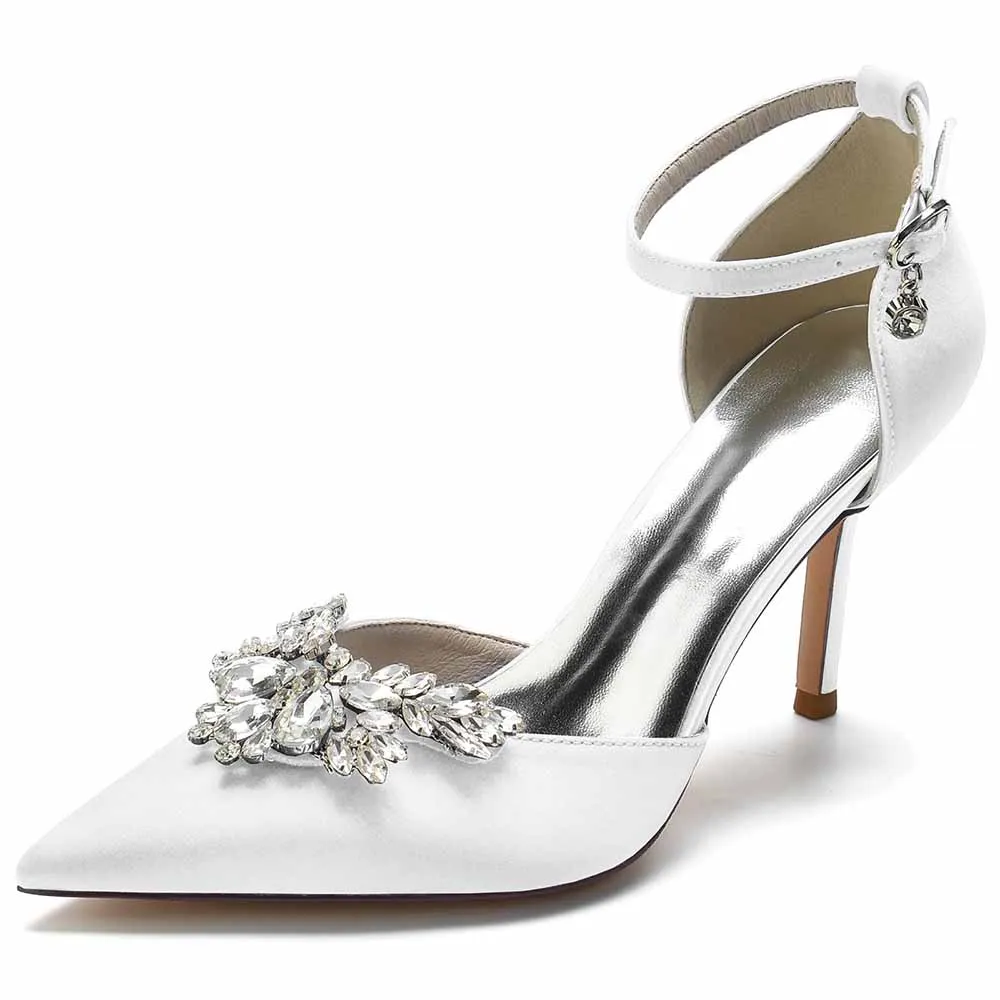 Womens Ankle Strap Pumps Beaded Party Heels Formal Dress Shoes