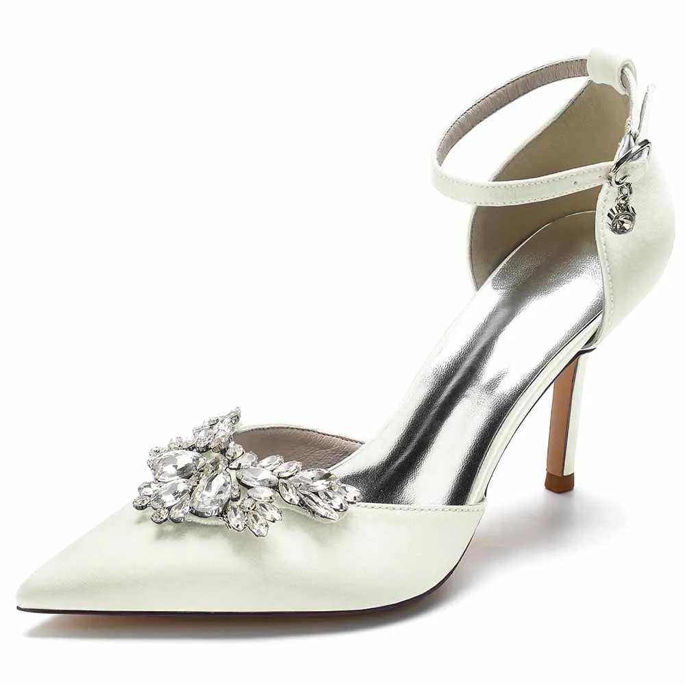 Womens Ankle Strap Pumps Beaded Party Heels Formal Dress Shoes