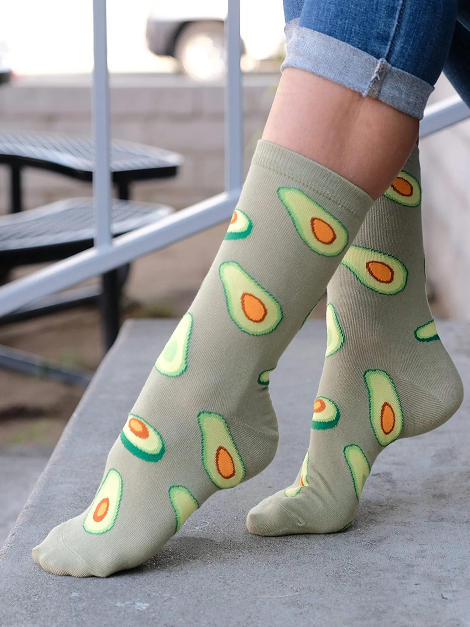 Women's Avocado Socks Novelty All-Over Print Foodie Crew Green