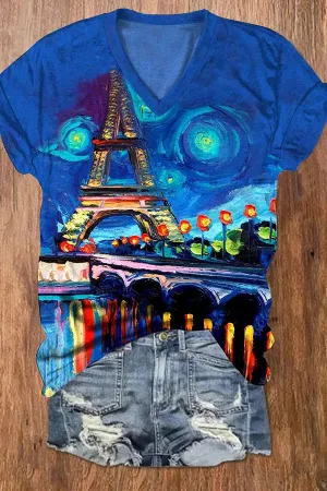 Women's Beautiful Paris Print Casual T-Shirt