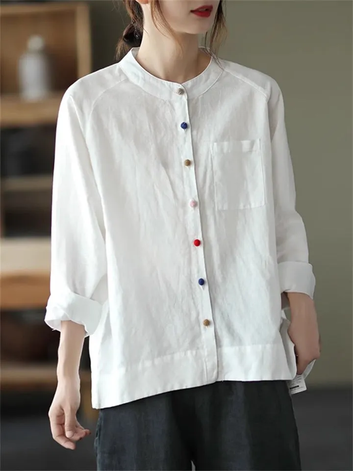Women's Casual Multicolor Button Long Sleeve Shirt