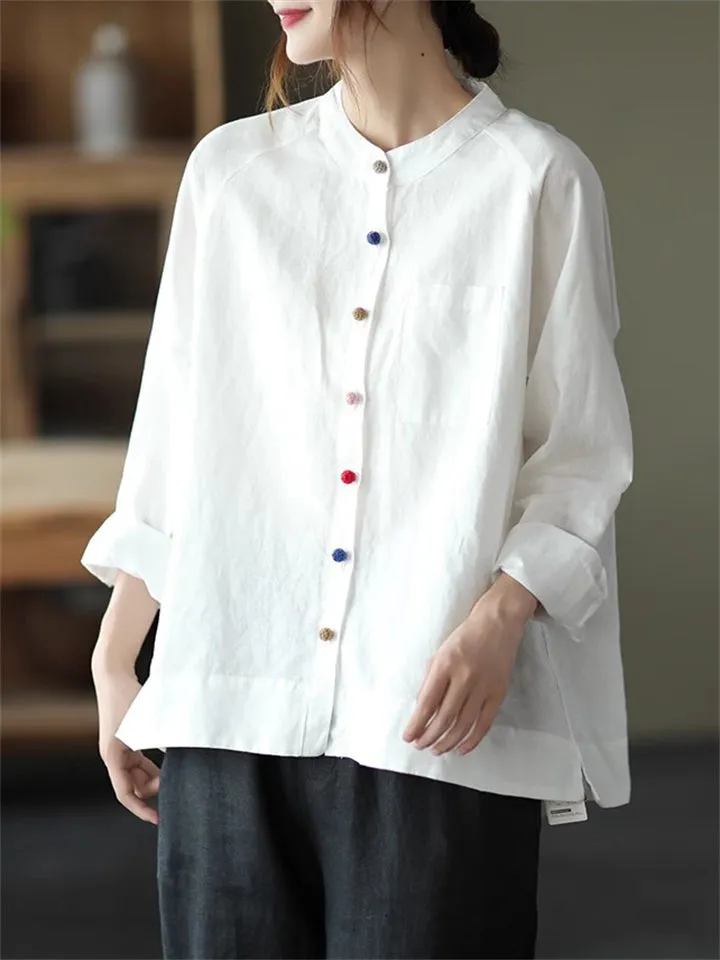 Women's Casual Multicolor Button Long Sleeve Shirt