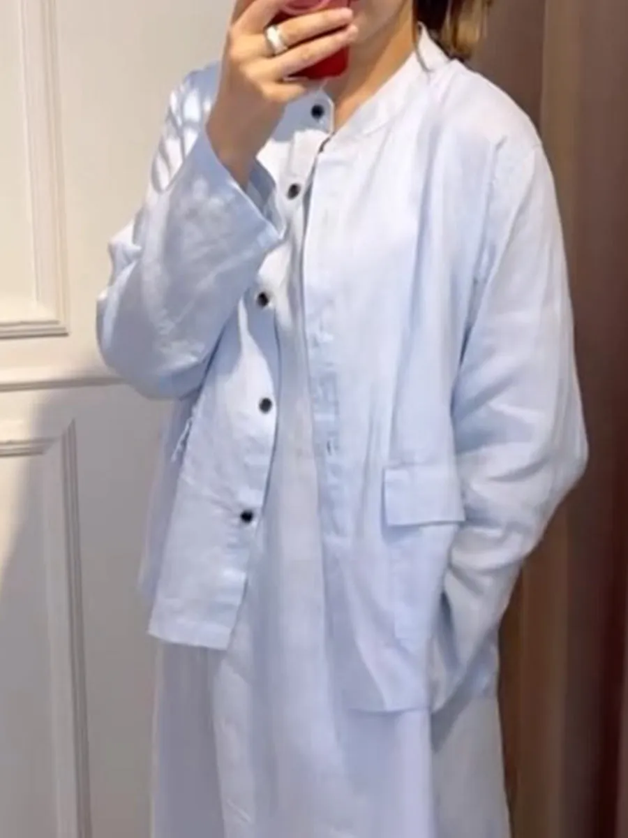 Women's Casual Stand Collar Casual Cotton and Linen Jacket