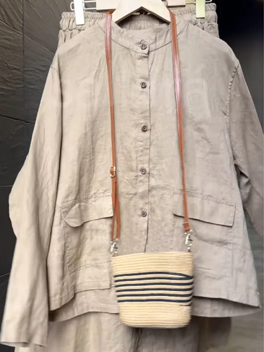 Women's Casual Stand Collar Casual Cotton and Linen Jacket