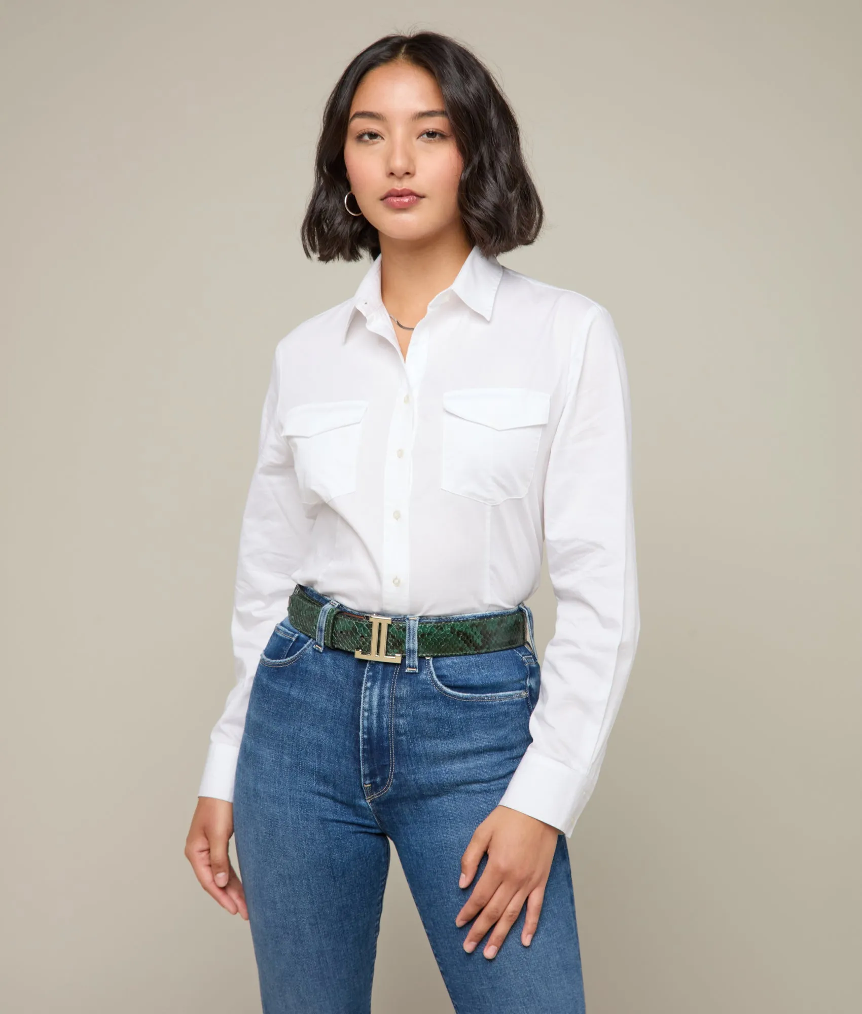 Women's Exotic Mirrored L Belt :: Emerald