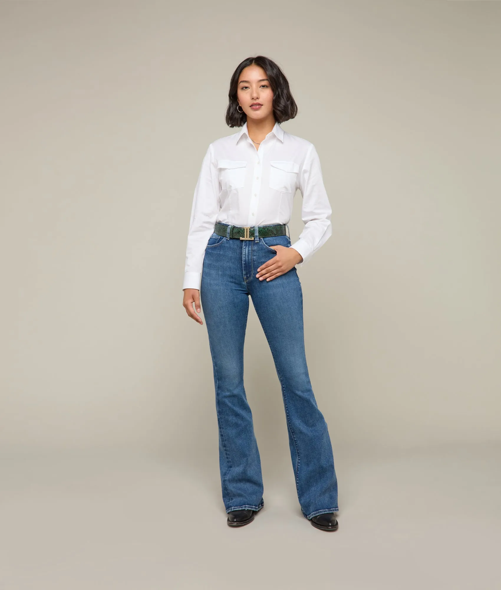 Women's Exotic Mirrored L Belt :: Emerald