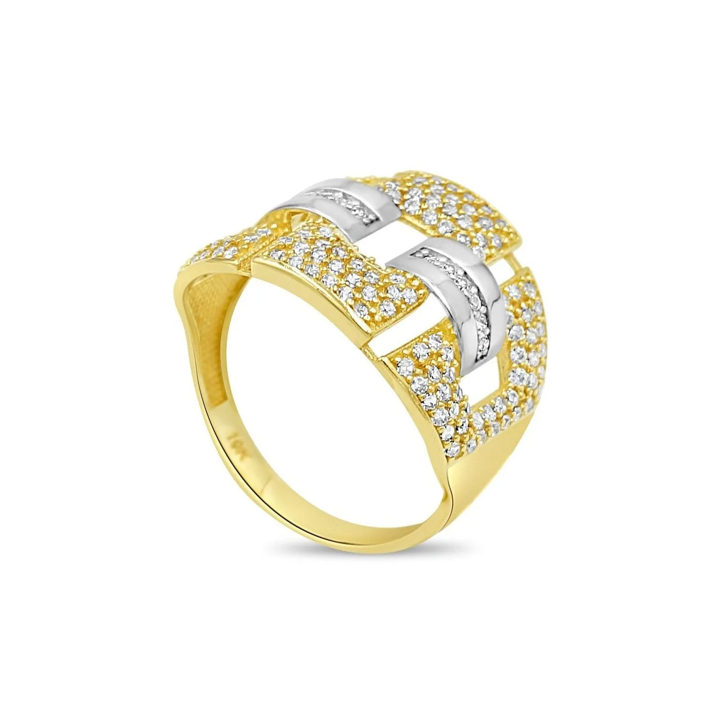 Women's Fashion Styled Dual tone pave set ring in 10K