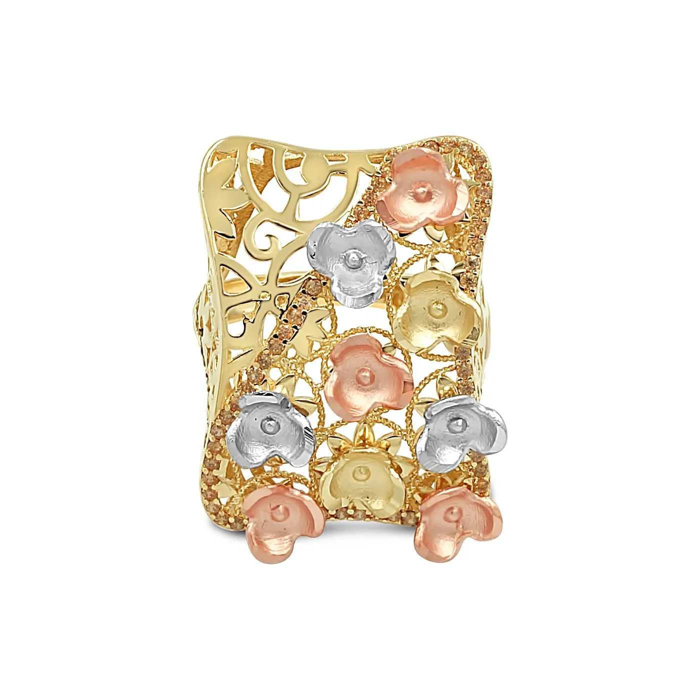 Women's Floral Styled pave set ring in 14K