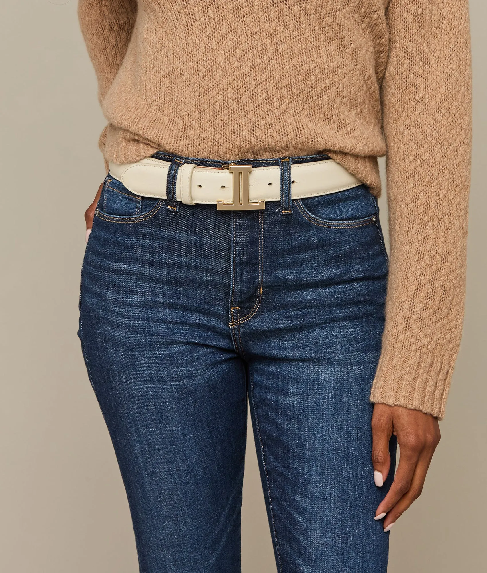 Women's Mirrored L Belt :: Glitz Cream