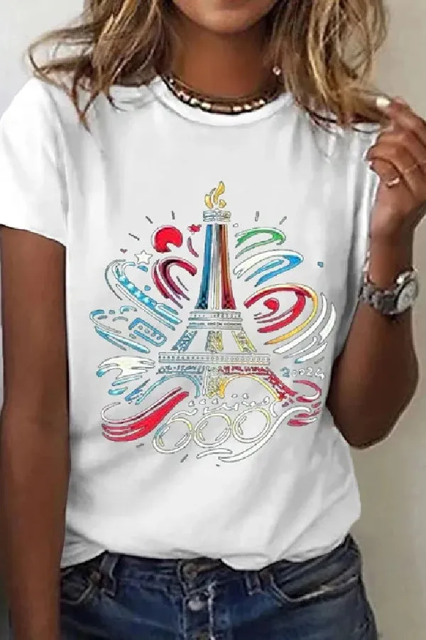 Women's Paris 2024 Olympics Games Eiffel Tower Casual Tee