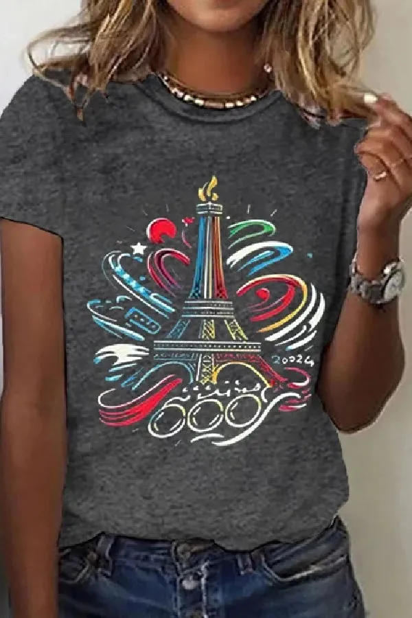 Women's Paris 2024 Olympics Games Eiffel Tower Casual Tee