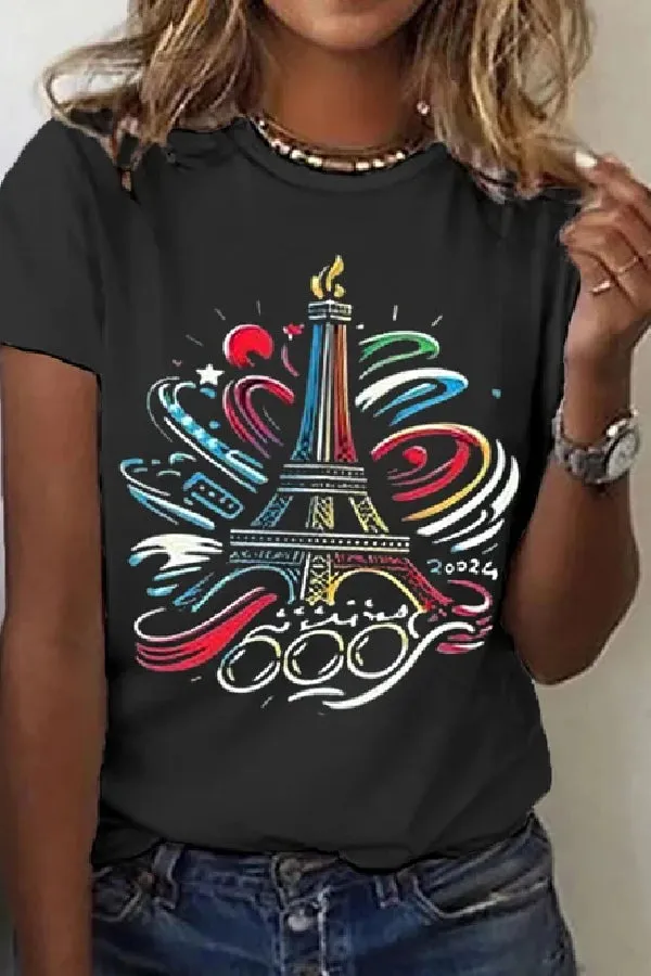 Women's Paris 2024 Olympics Games Eiffel Tower Casual Tee