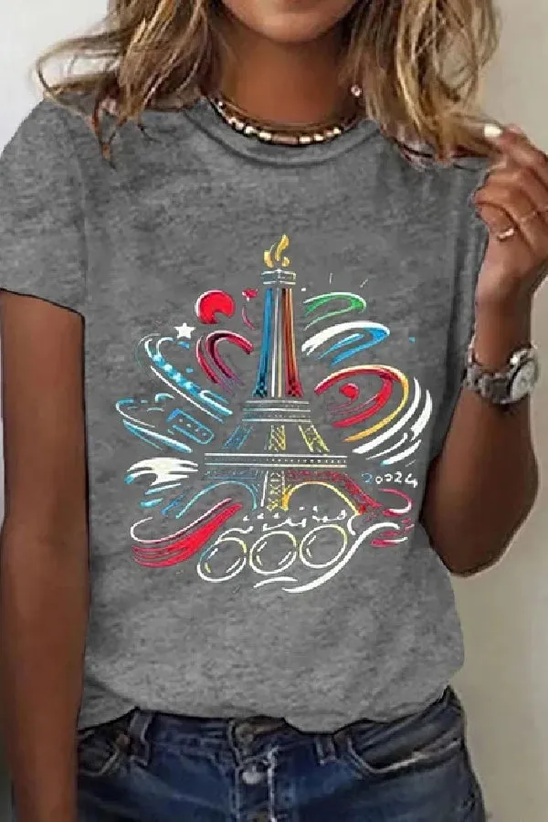 Women's Paris 2024 Olympics Games Eiffel Tower Casual Tee