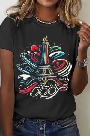 Women's Paris 2024 Olympics Games Eiffel Tower Casual Tee