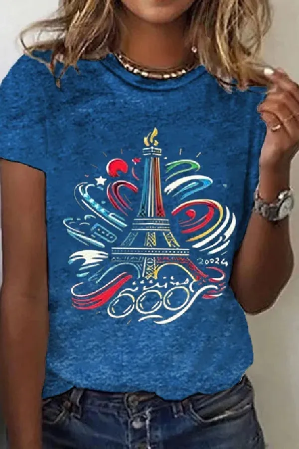 Women's Paris 2024 Olympics Games Eiffel Tower Casual Tee
