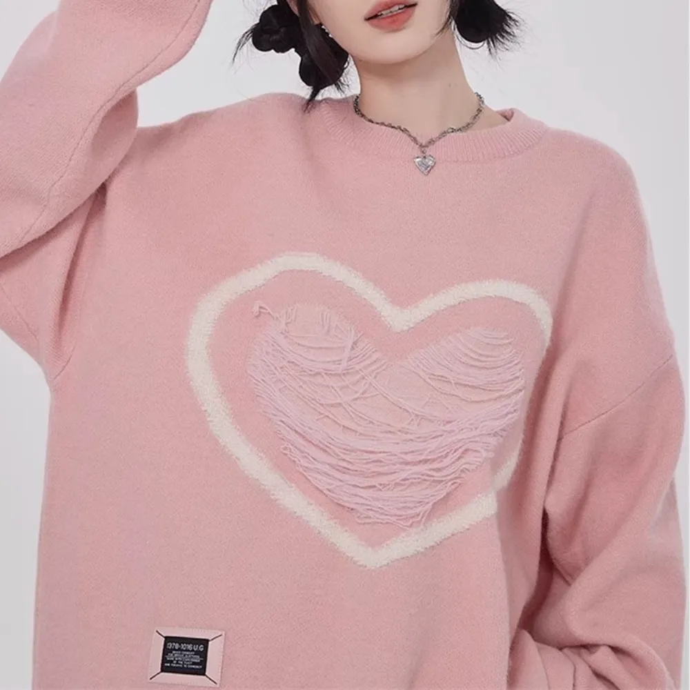 Women's Pink Love Solid Sweater