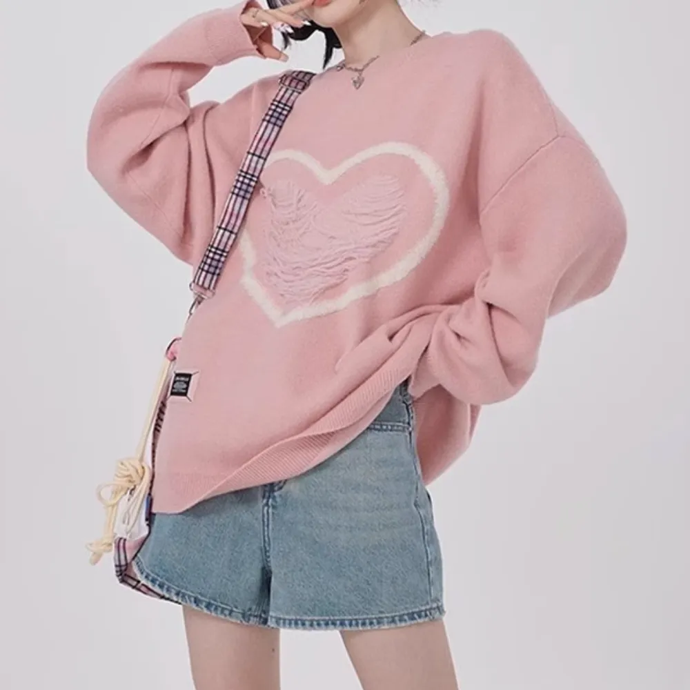 Women's Pink Love Solid Sweater
